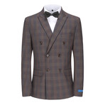 2-Piece Performance Stretch Double Breasted Blue Check Suit // Brown (R-36-R)