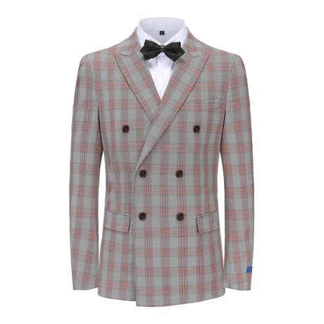 2-Piece Performance Stretch Double Breasted Blue Check Suit // Red (R-36-R)