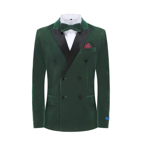 2-Piece Velvet Birdseye Lapel Double-Breasted Slim-Fit Tuxedo With Performance Stretch Pants // Hunter Green (R-36-R)