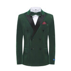 2-Piece Velvet Birdseye Lapel Double-Breasted Slim-Fit Tuxedo With Performance Stretch Pants // Hunter Green (R-36-R)