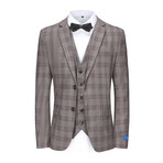 3-Piece Performance Stretch Slim Fit Check Suit // Light Brown (R-36-R)