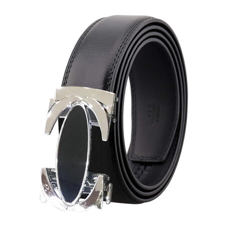 Leather Belt //  Black Belt + Black and Silver Buckle // Model AEBL185