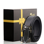 Leather Belt //  Black Belt + Black and Gun Metal Buckle // Model AEBL186