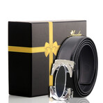 Leather Belt //  Black Belt + Black and Silver Buckle // Model AEBL185