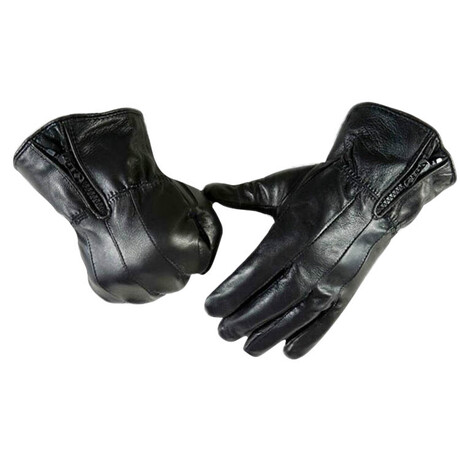 Touch Screen Leather Gloves // Zipper Wrist Strap // Black // AEGL004
