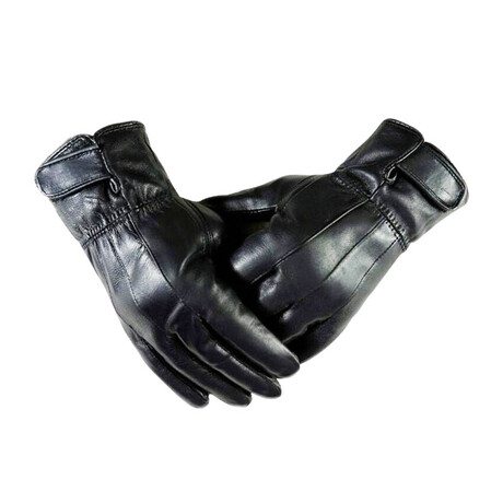 Touch Screen Leather Gloves // Velcro Wrist Strap // Black // AEGL001