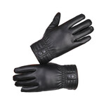 Touch Screen Manmade Leather Gloves // Button Wrist Strap V5 // Black // AEGP009