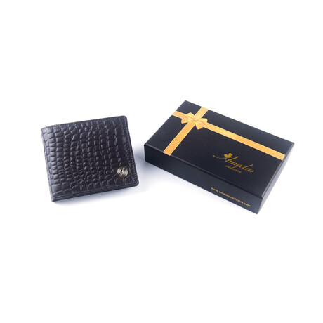 Croc Texture Leather Wallet // Dark Brown