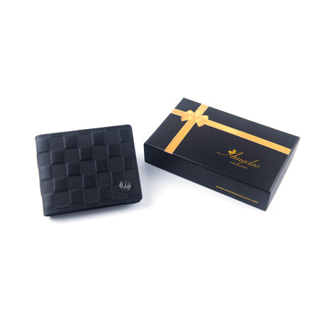 Big Matte Checkered Texture Leather Wallet // Black