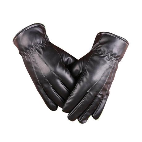 Touch Screen Manmade Leather Gloves // Black // AEGP001