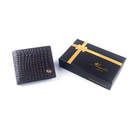 Croc Texture Leather Wallet // Black