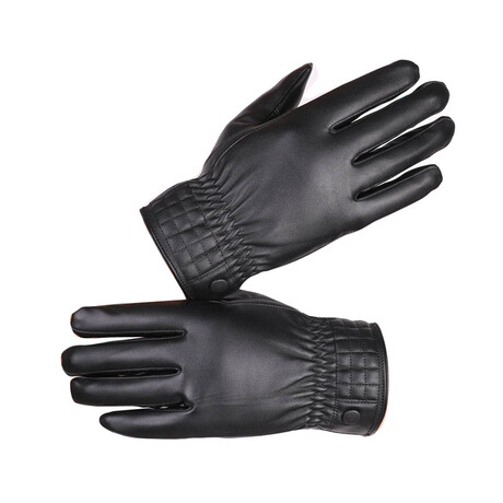Touch Screen Manmade Leather Gloves // Button Wrist Strap V4 // Black // AEGP008
