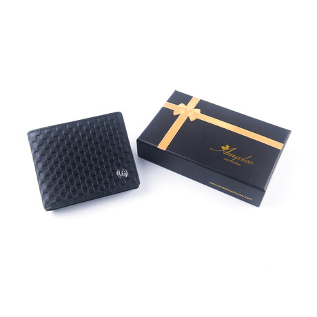 Small Checkered Texture Leather Wallet // Black
