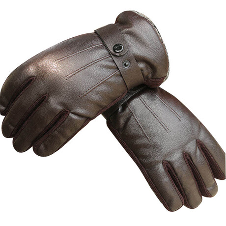 Touch Screen Manmade Leather Gloves // Button Wrist Strap // Brown // AEGP007