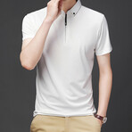 Plain Short Sleeve Zip-Up Polo // White (L)