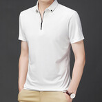 Plain Short Sleeve Zip-Up Polo // White (M)