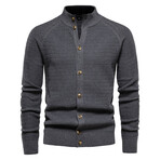 Mock Neck Full Button Up Cardigan // Dark Gray (S)