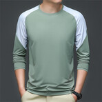 Block Shoulder Back Print Crew // Green (L)