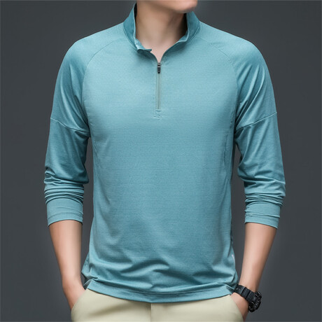 Heathered Micro-stripe 1/4 Zip // Light Green (XS)