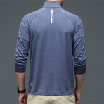 Heathered Micro-stripe 1/4 Zip // Misty Blue (XL)