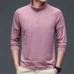 Heathered Micro-stripe 1/4 Zip // Rose Red (L)