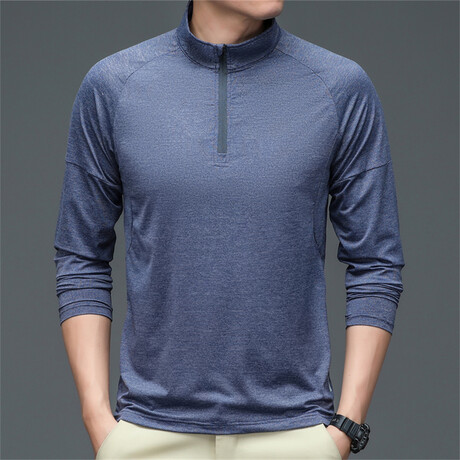 Heathered Micro-stripe 1/4 Zip // Misty Blue (XS)