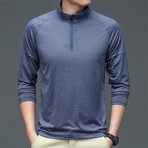 Heathered Micro-stripe 1/4 Zip // Misty Blue (XL)
