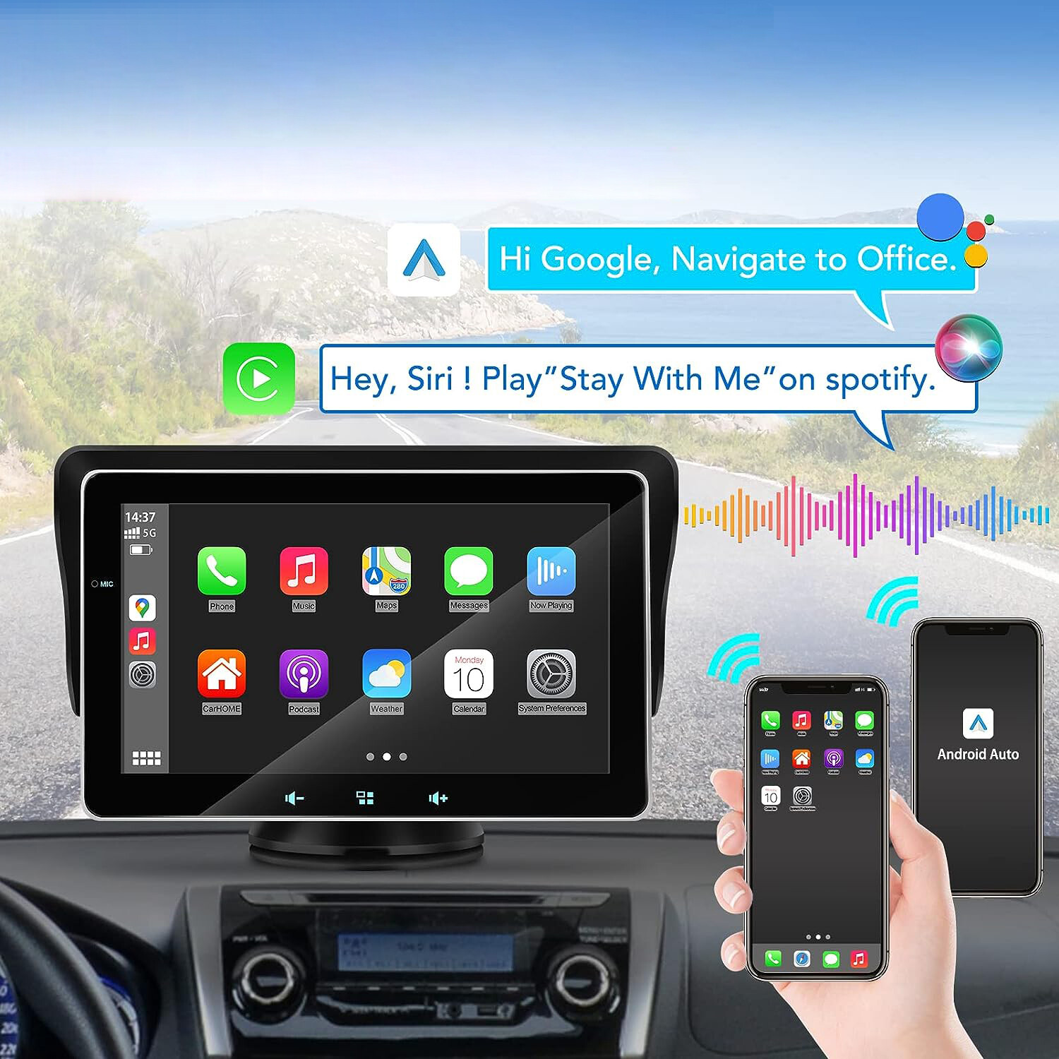 AMÉLIORÉ› URVOLAX Apple Carplay sans Fil Android Auto, 7 Pouce HD
