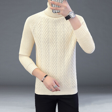 Herringbone Knit Turtleneck // Cream (XS)