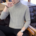 Herringbone Knit Turtleneck // Gray (L)