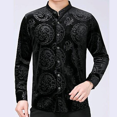 Velvet Shirt // Black Chinese Dragon Pattern (XS)