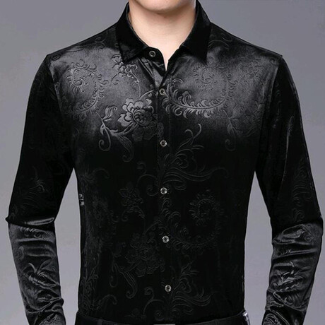 Velvet Shirt // Black Paisley Pattern (XL)