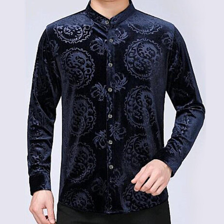 Velvet Shirt // Blue Chinese Dragon Pattern (XS)