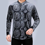 Velvet Shirt // Gray Chinese Dragon Pattern (XL)