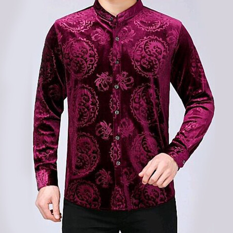 Velvet Shirt // Red Chinese Dragon Pattern (XS)