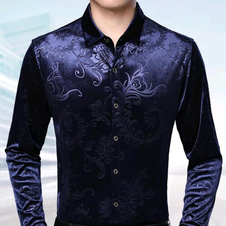 Velvet Shirt // Blue Paisley Pattern (2XL)