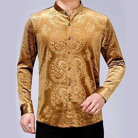 Velvet Shirt // Gold Chinese Dragon Pattern (XS)