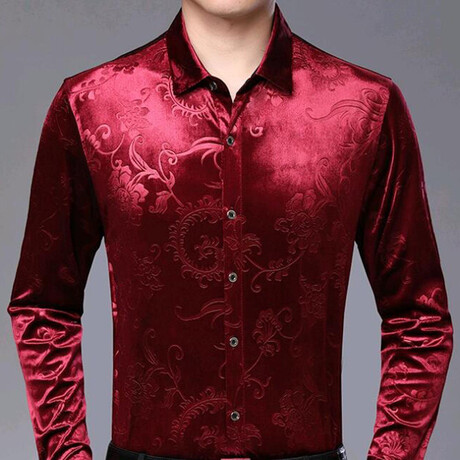 Velvet Shirt // Red Paisley Pattern (M)