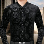 Velvet Shirt // Black Chinese Dragon Pattern (XL)