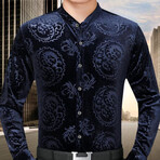 Velvet Shirt // Blue Chinese Dragon Pattern (3XL)