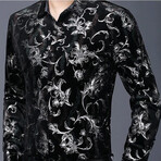 Velvet Shirt // Black + White Flowers (XL)