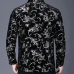 Velvet Shirt // Black + White Flowers (XL)