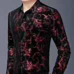 Velvet Shirt // Black + Red Flowers (L)