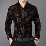 Velvet Shirt // Brown Flower Pattern (2XL)