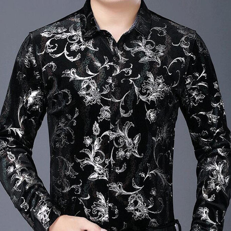 Velvet Shirt // Black + White Flowers (XS)