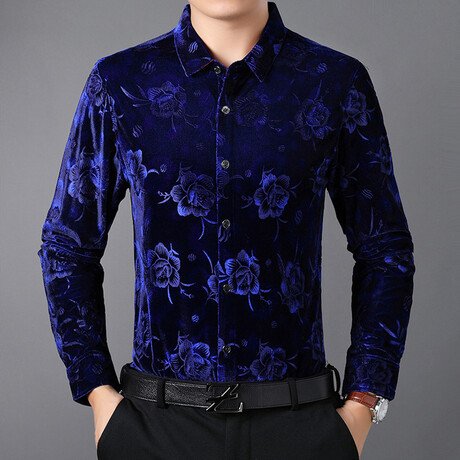 Velvet Shirt // Blue Flower Pattern (XS)