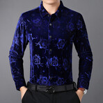 Velvet Shirt // Blue Flower Pattern (4XL)