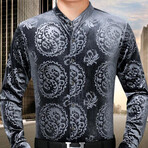 Velvet Shirt // Gray Chinese Dragon Pattern (XL)