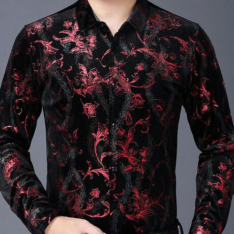 Velvet Shirt // Black + Red Flowers (XS)