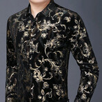 Velvet Shirt // Black + Gold Flowers (L)